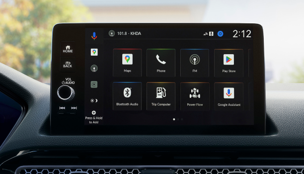 Closeup of the colour touchscreen on its home screen. 