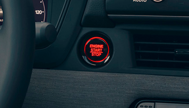 Closeup of engine start button.