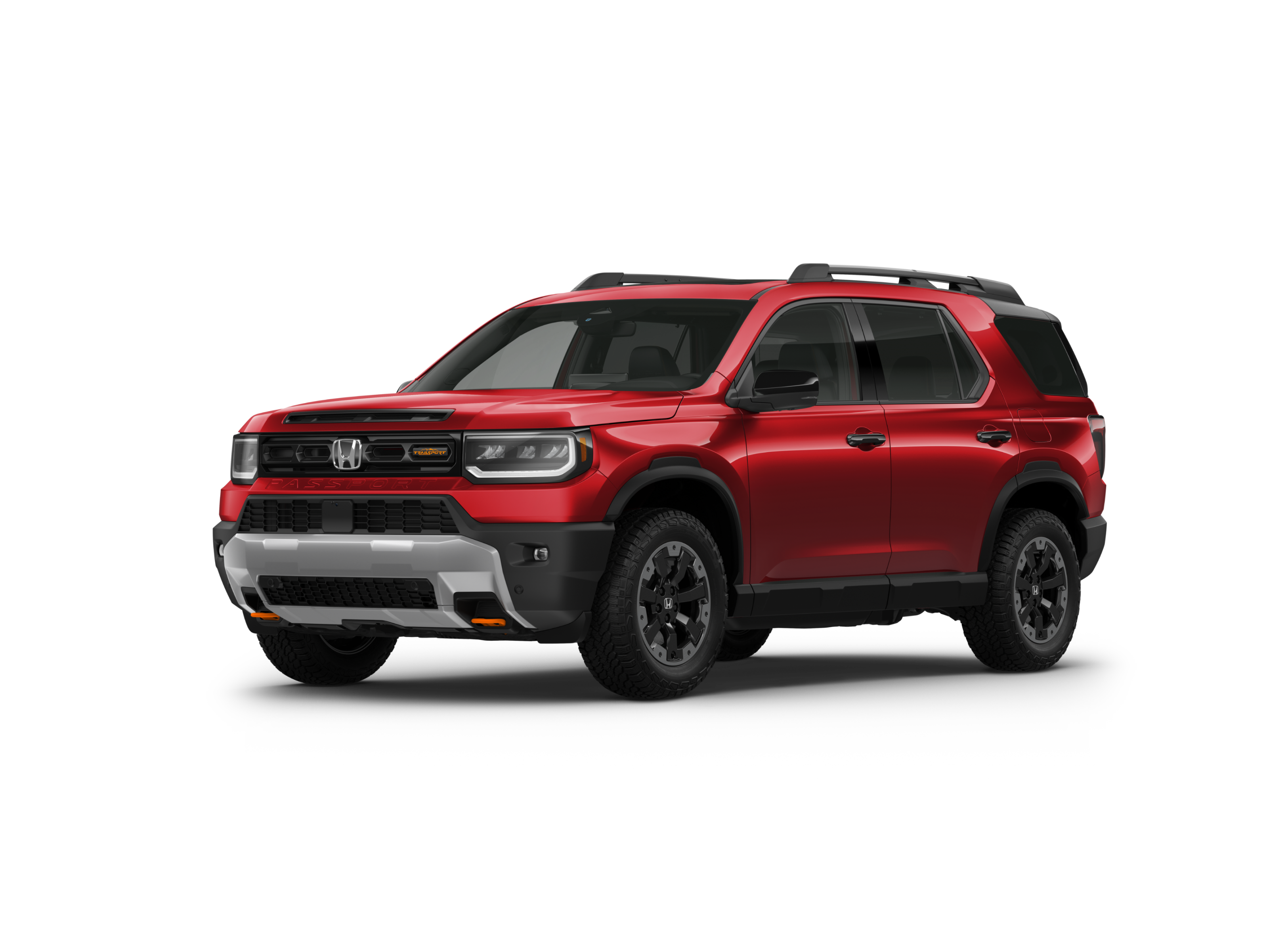 ¾ driver side front facing view of 2026 Passport TrailSport Touring model in Radiant Red Metallic II colour